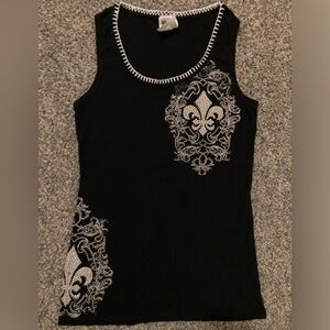 Vocal Black Tank Top with Silver Embellishments